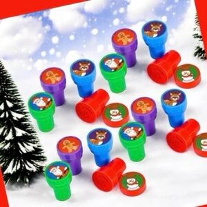 64 CHRISTMAS Assorted Bright Colored Plastic Stamps-Self Ink Christmas Stampers